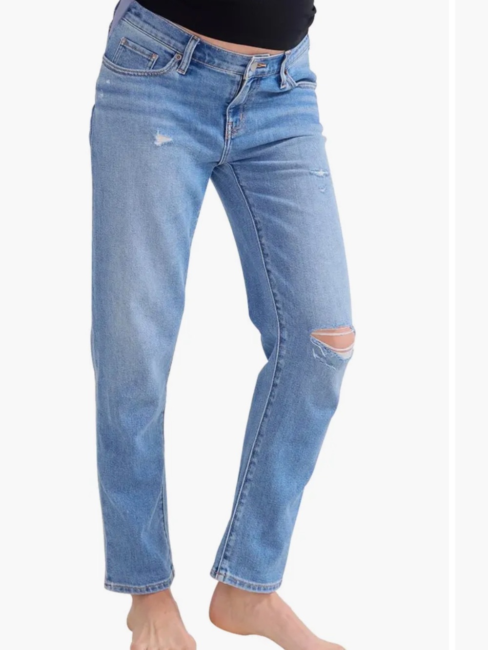 HATCH Collection Distressed Boyfriend Maternity Jeans Light Wash Size 24 Raw Hem